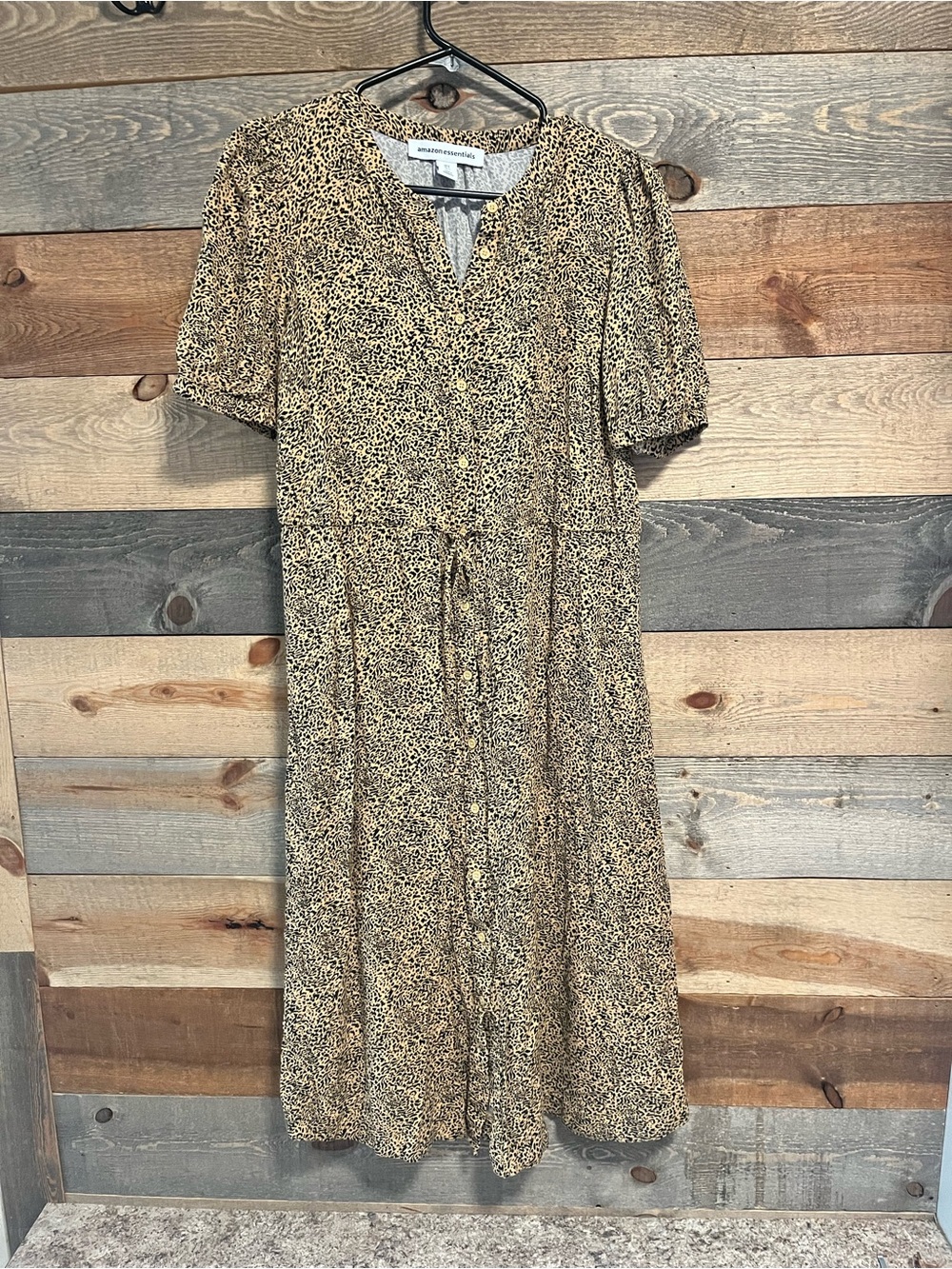 Amazon Essentials Button-Front Leopard Print Midi Dress Size Small